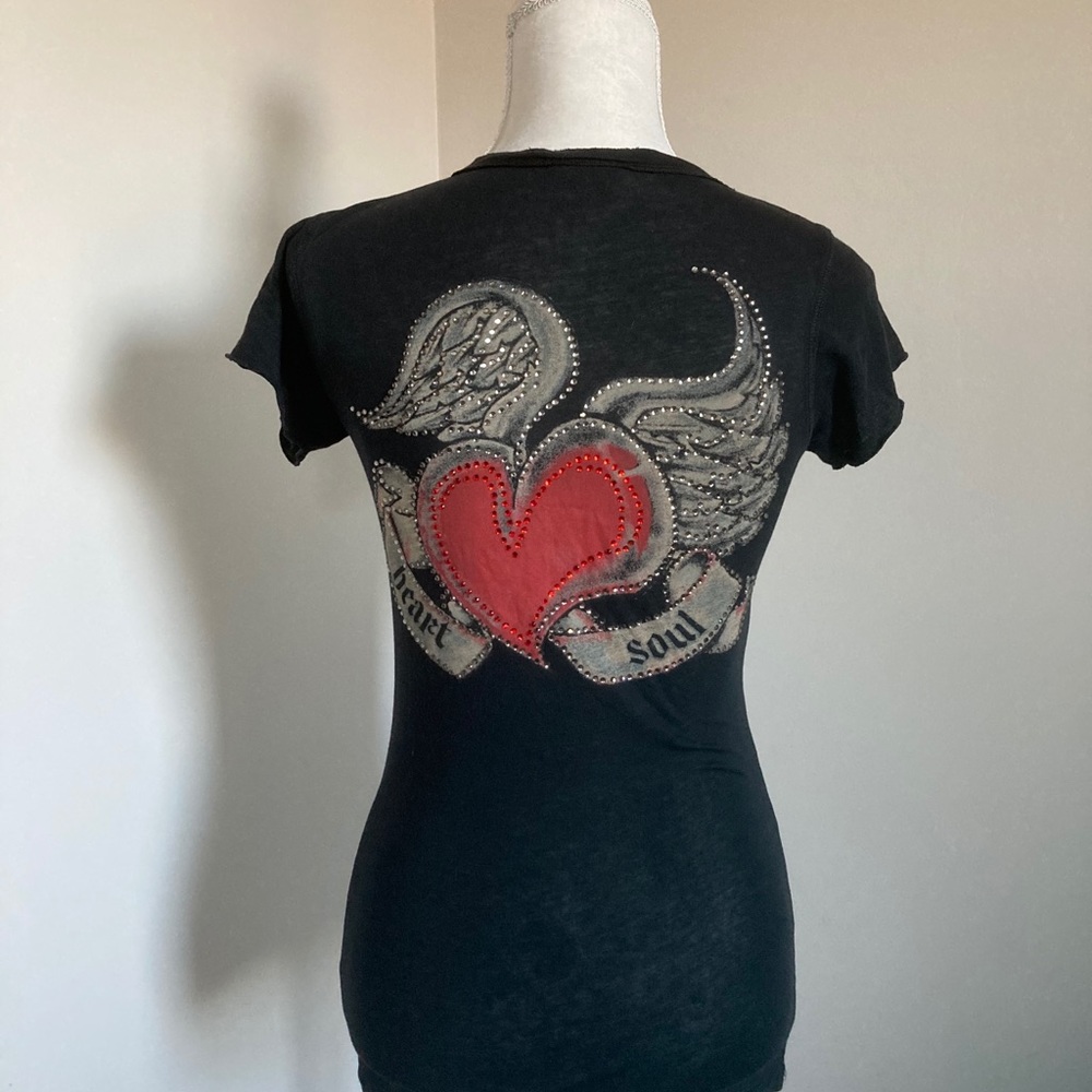 ANKH WOMEN HEART SOUL RHINESTONES T-SHIRT SZ S